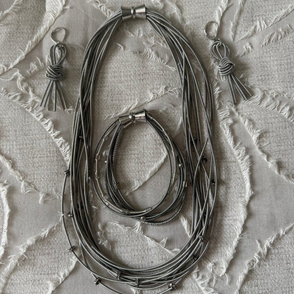 Necklace, Bracelet & Earrings made of Piano Wire w/crystals